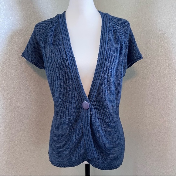 august silk Sweaters - August Silk Petite Blue Short Sleeve Knit Cardigan Sweater Size SP